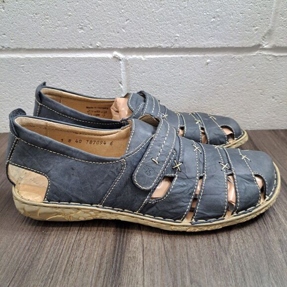 Josef Seibel Sandals Flats Comfort Shoes Gray Stitched Leather Women's Size 9 - Picture 2 of 8